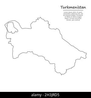 Einfache Umrisskarte von Turkmenistan, Vektor-Silhouette im Skizzenliniensstil Stock Vektor
