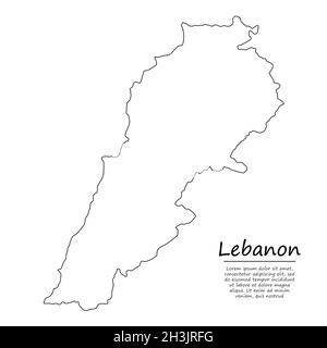Einfache Umrisskarte des Libanon, Vektor-Silhouette im Stil einer Skizze Stock Vektor