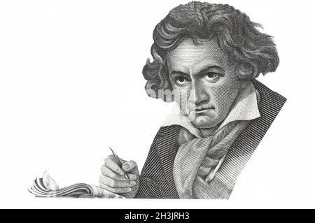 Der deutsche Komponist Ludwig van Beethoven isoliert auf weißem Hintergrund Stockfoto