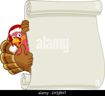 Truthahn Weihnachtsmütze Cartoon Schriftrolle Zeichen Stock Vektor