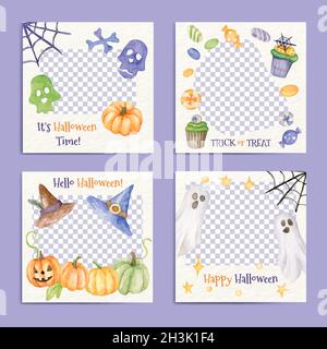 Aquarell halloween instagram Beiträge Sammlung Vektor Design Illustration Stock Vektor