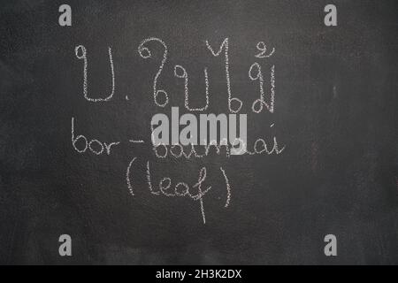 Thailändischer Brief auf schwarzer Tafel geschrieben Stockfoto