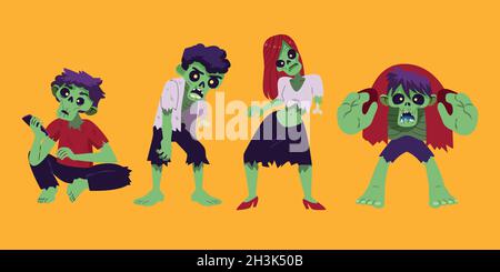 Handgezeichnete flache halloween Zombies Sammlung Vektor Design Illustration Stock Vektor