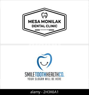 Moderne flache Linie Kunst Lächeln Zahnklinik Logo-Design Stock Vektor