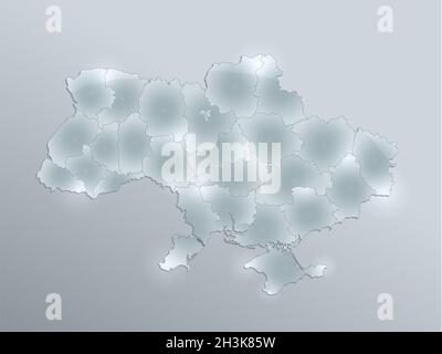 Ukraine Karte und Flagge, administrative Teilung, trennt Regionen und Namen, Design Glaskarte 3D-Raster Stockfoto