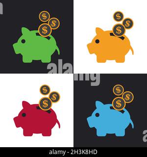 Sparschwein mit Dolar, mehrfarbigen Münzsymbol Design-Vektor Stock Vektor