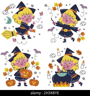 Handgezeichnete halloween Aufkleber Set Vektor Design Illustration Stock Vektor