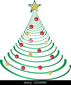 Weihnachtsbaum-Illustration mit roten und goldenen Weihnachtskugeln Stock Vektor