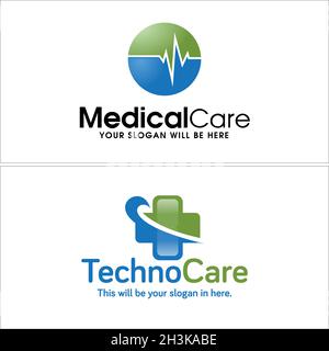 Moderne medizinische Versorgung Klinik Herzschlag Kreuz Gesundheit Logo-Design Stock Vektor