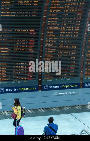 FRANKREICH. VAL D'OISE (94) FLUGHAFEN ROISSY CHARLES DE GAULLE. ABFLUG DES FLUGZEUGS Stockfoto