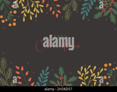 Frohe Weihnachten Hintergrund mit floralen Laub Dekorationen Stock Vektor