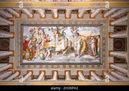 Gemälde „das Bankett der Götter“ (16. Jahrhundert) an der Decke des Brunnensalons, Villa d'este, Tivoli, Latium, Italien Stockfoto