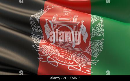 Winkte sehr detaillierte Close-up Flagge von Afghanistan. 3D-Darstellung. Stockfoto