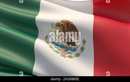 Hohe Auflösung close-up Flagge von Mexiko. 3D-Darstellung. Stockfoto
