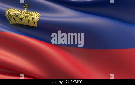 Hohe Auflösung close-up Flagge Liechtenstein. 3D-Darstellung. Stockfoto