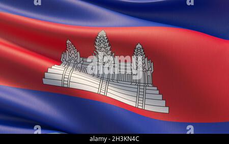 Hohe Auflösung close-up Flagge Kambodscha. 3D-Darstellung. Stockfoto