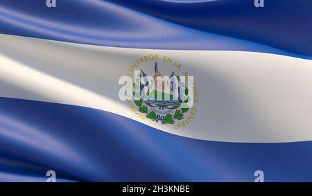 Hohe Auflösung close-up Flagge El Salvador. 3D-Darstellung. Stockfoto