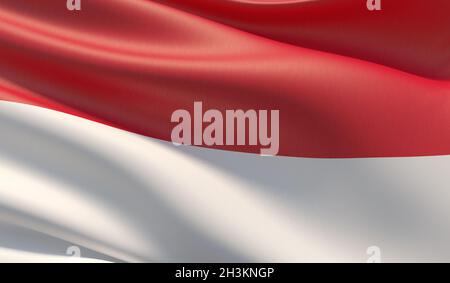 Hohe Auflösung close-up Flagge Monaco. 3D-Darstellung. Stockfoto