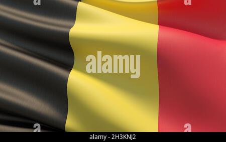 Hohe Auflösung close-up Flagge von Belgien. 3D-Darstellung. Stockfoto
