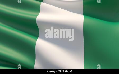 Hohe Auflösung close-up Flagge von Nigeria. 3D-Darstellung. Stockfoto