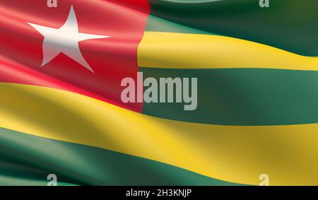 Hohe Auflösung close-up Flagge von Togo. 3D-Darstellung. Stockfoto