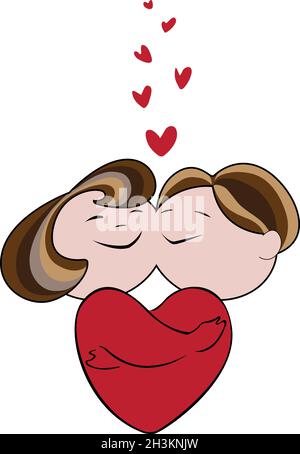 Zwei Liebende umarmen sich voller Liebe in einem stilisierten Herzen Stock Vektor