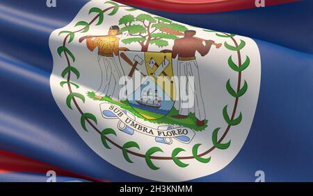 Hohe Auflösung close-up Flagge von Belize. 3D-Darstellung. Stockfoto