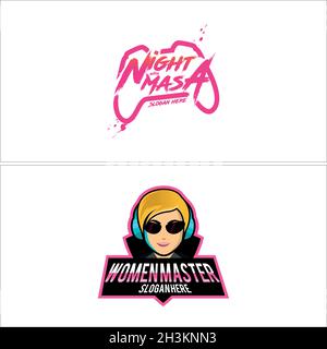 Moderne Gaming Frauen Vektor Illustration Logo-Design Stock Vektor