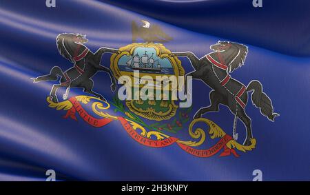 Hochauflösende Nahaufnahme Flag of Pennsylvania- United States of America States Flags Collection. 3D-Illustration. Stockfoto