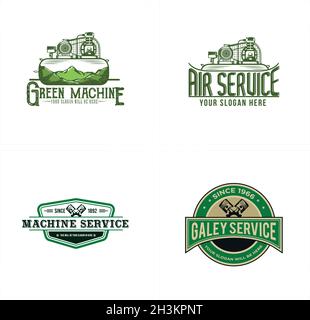 Satz von Reparatur-Service-Maschine Retro-Logo-Design Stock Vektor