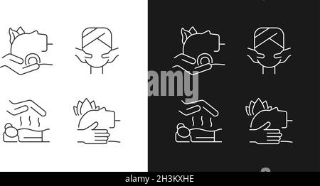 Lineare Symbole für Gesichts- und Körperbehandlungen für den Dunkel- und Lichtmodus Stock Vektor