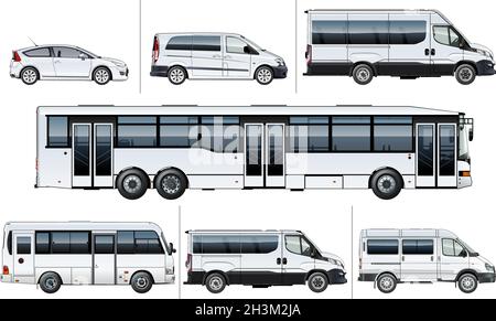 Vector realistisches Stadttransport-Modell für Markenidentität, isoliert auf Weiß. Seitenansicht. EPS-10 getrennt durch Gruppen und Ebenen mit Transparenz eff Stock Vektor