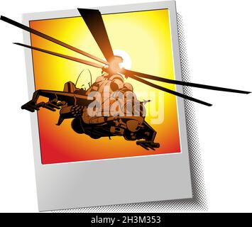 Bilderrahmen mit Hubschrauber. Verfügbares EPS-8-Vektorformat, das durch Gruppen und Ebenen getrennt ist, für eine einfache Bearbeitung Stock Vektor