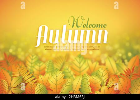 Flacher Herbst Hintergrund mit bunten Blättern Vektor-Design Illustration Stock Vektor
