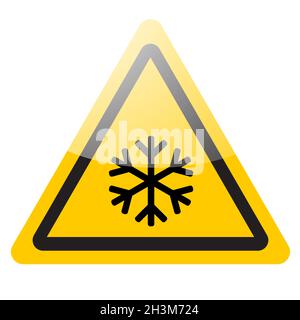 Gelbes Warnschild. Warnsymbol Schneeflocke. Vektorgrafik Stock Vektor