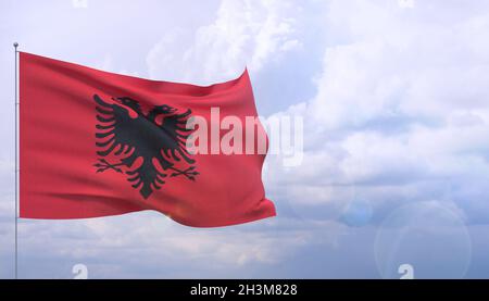 Winkende Flaggen der Welt - Flagge Albaniens. 3D-Illustration. Stockfoto