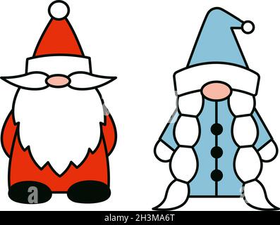 Vereinzelte Illustrationen von Snow Maiden und Santa Claus. Weihnachtsgnome Vektorfiguren Stock Vektor