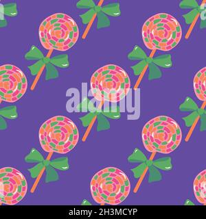 Vektor nahtloses Muster mit wirbelnden Pops. Farbenfrohes Design mit Lutschern. Stock Vektor