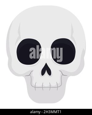 Schädel mit lächelnder Geste, in Frontalansicht, Cartoon-Stil und weißem Hintergrund. Stock Vektor