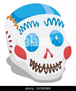 Blick auf den köstlichen und traditionellen Zuckerschädel - oder 'calavera' - für die mexikanische Feier des Tages der Toten. Stock Vektor