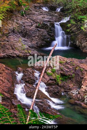 Lower und Upper Wallace Falls, Wallace Falls State Park, Washington Stockfoto