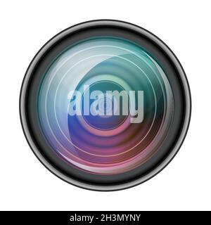 Realistisches Kameraobjektiv mit isolierter Blende auf Weiß Stock Vektor