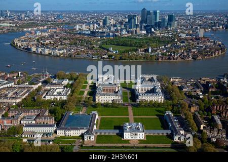 Großbritannien, London, Luftaufnahme von Greenwich und Isle of Dogs Stockfoto