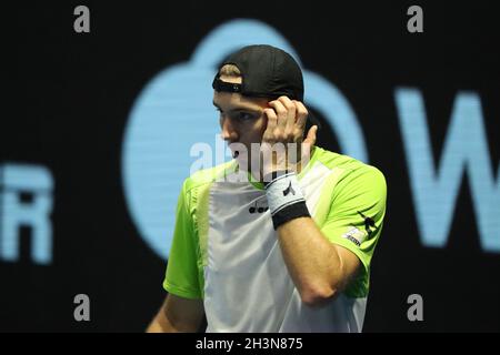 St. Petersburg, Russland. Okt. 2021. Jan-Lennard Struff aus Deutschland gesehen während des St. Petersburg Open Tennisturniers 2021 gegen Denis Shapovalov aus Kanada in der Sibur Arena.Endstand; Jan-Lennard Struff 2:0 Denis Shapovalov. Kredit: SOPA Images Limited/Alamy Live Nachrichten Stockfoto