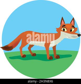 Lächelnder Fuchs stilisiert in einer Kinderillustration mit einem einfachen Stockfoto