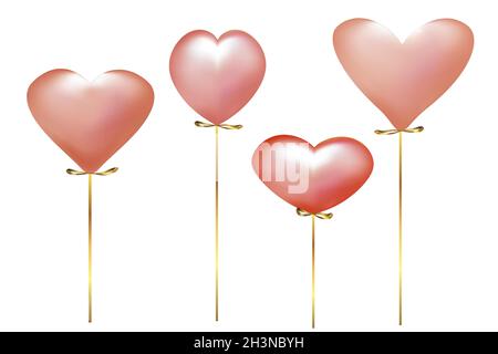 Set von realistischen Luft Helium Ballon herzförmig mit Band. Bunte Sammlung von festlichen Ballonen in der Luft isoliert. Party-Dekoration für Valentinstag Stock Vektor