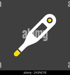 Elektronisches medizinisches Thermometer Vektor-Glyphen-Symbol auf dunklem Hintergrund. Zeichen für Medizin und medizinische Unterstützung. Graph-Symbol für medizinische Website und Apps des Stock Vektor