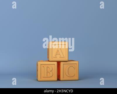 ABC-Blöcke. Minimale Szene. 3d-Illustration Stockfoto