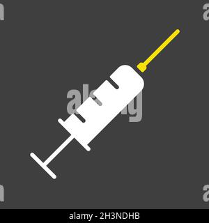 Spritzenvektor-Glyphen-Symbol auf dunklem Hintergrund. Medizin und Gesundheitswesen, medizinische Unterstützung Zeichen. Graph-Symbol für medizinisches Website- und Apps-Design, Logo, Stock Vektor