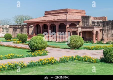 Diwan-E-Aam (Hall of Public Audiences) in der antiken Stadt Fatehpur Sikri, Bundesstaat Uttar Pradesh, Indien Stockfoto